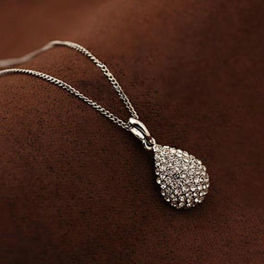 Элегантное женское ожерелье с блестящей подвеской-каплей, свадебное украшение, нержавеющая сталь серебряный