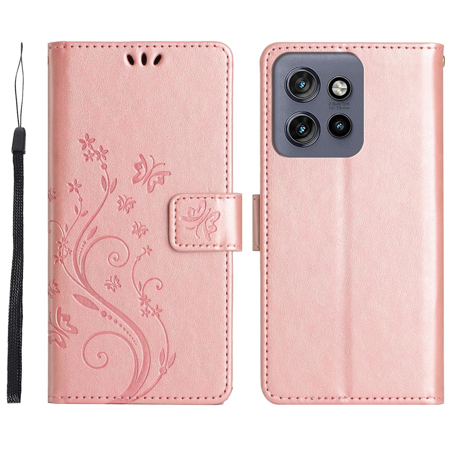 

For Motorola Edge 50 Neo 5G/Moto S50 5G/Thinkphone 25 5G Case Pattern Imprint PU Leather Phone Wallet Cover with Strap Rose Gold