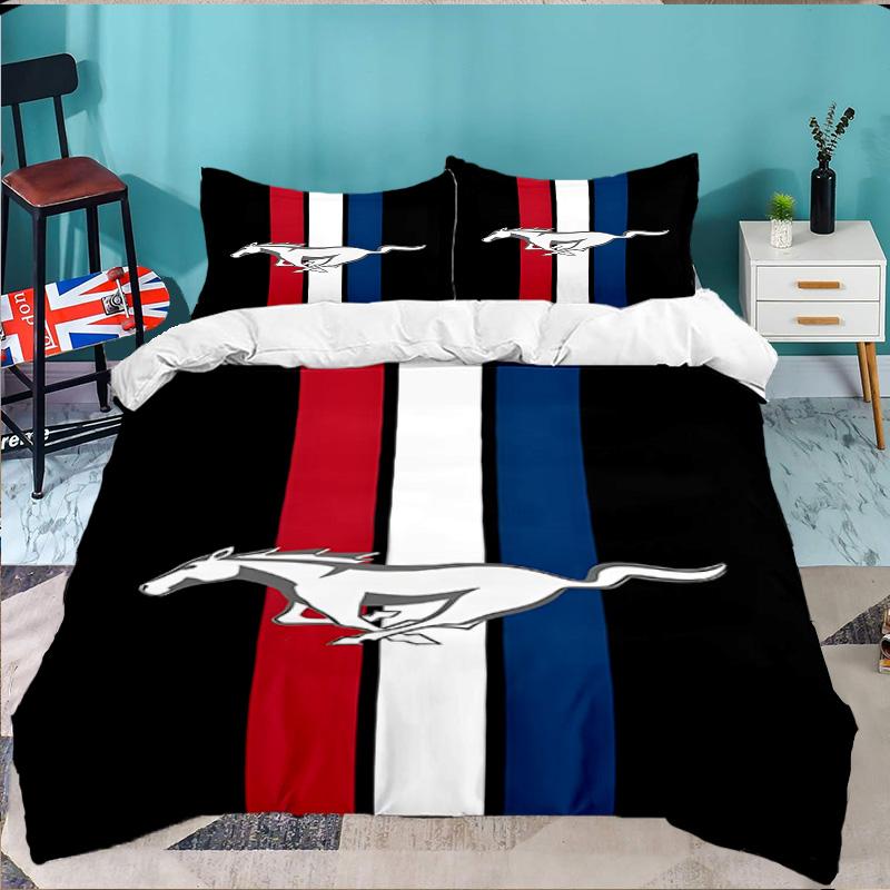 3PCS Mustang Bedding Set,Including 1pc Duvet Cover And 2pcs Pillowcases Perfect for Bedroom, Dormitory, Large Size Fan Christmas Gift