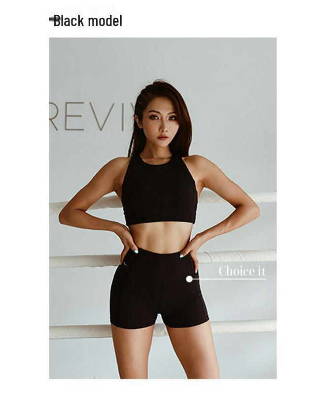 

Пилатес Комплект для йоги с высокой талией: Ударопрочный спортивный бюстгальтер и шорты с тремя точками. Medium