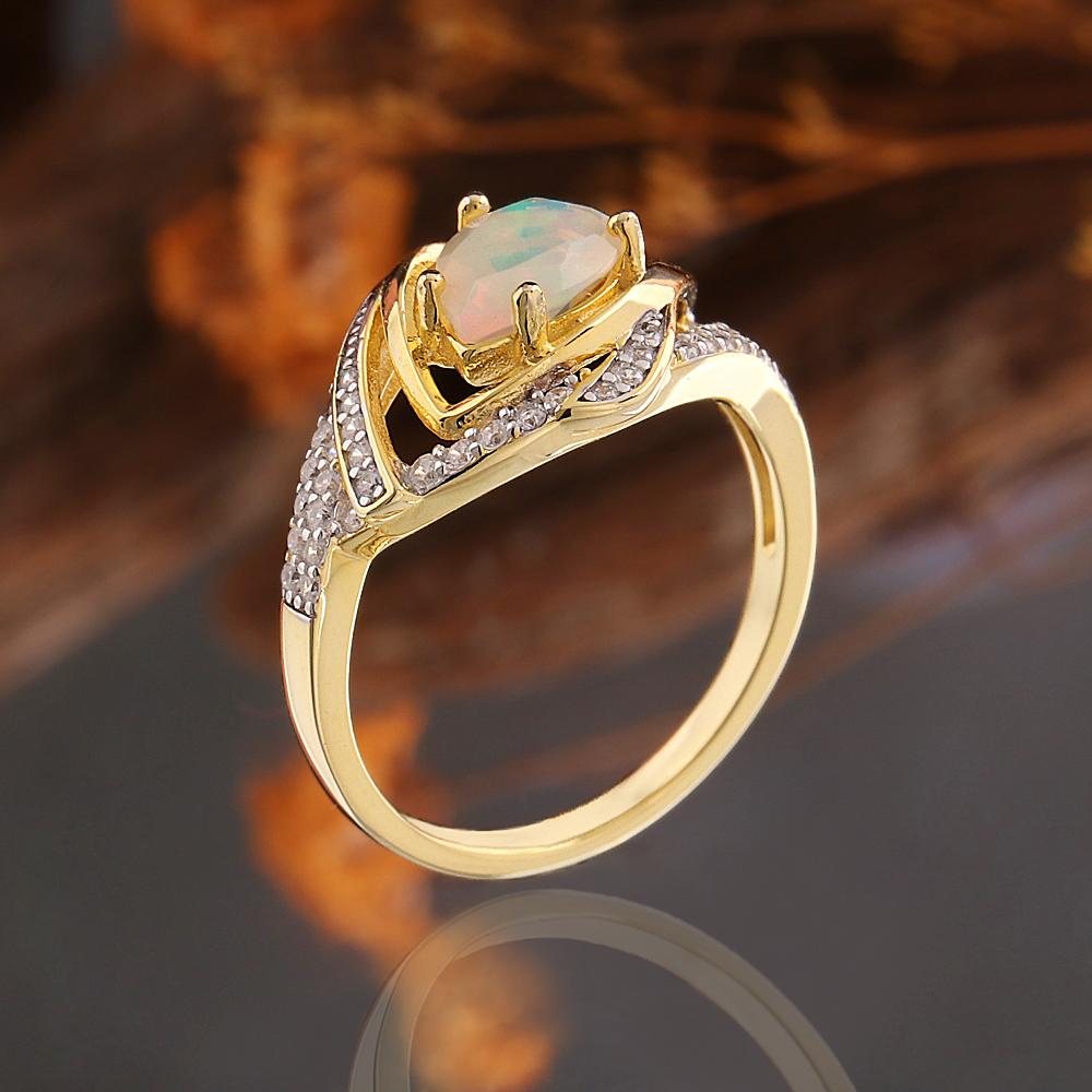 Light luxury 925 sterling silver women's jewelry set natural opal pear 6*8mm gemstones earrings ring for Birthday Banquet wear