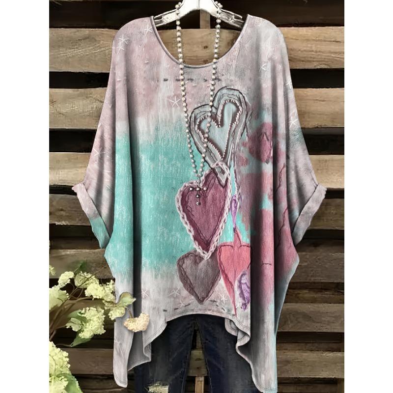 Printing fashionable new round neck large size gradient heart-painting pattern printing
