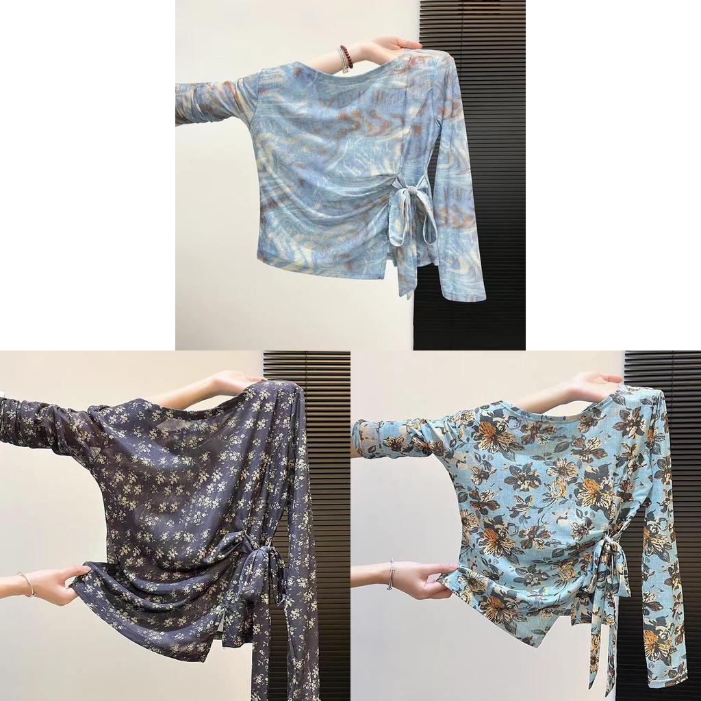 Vintage Floral Long Sleeve T Shirt With V Neck For Casual And Office Wear