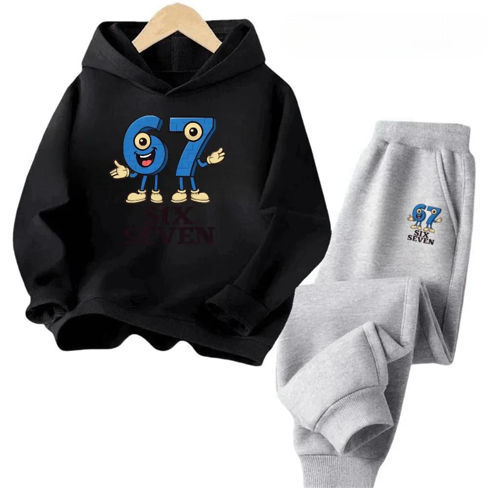 Steal a Brainrot Tracksuit 67 Six Seven Print Kid's Clothes Hoodie+Pants Suit 2pcs Set Boy Girl Children Holiday Gifts