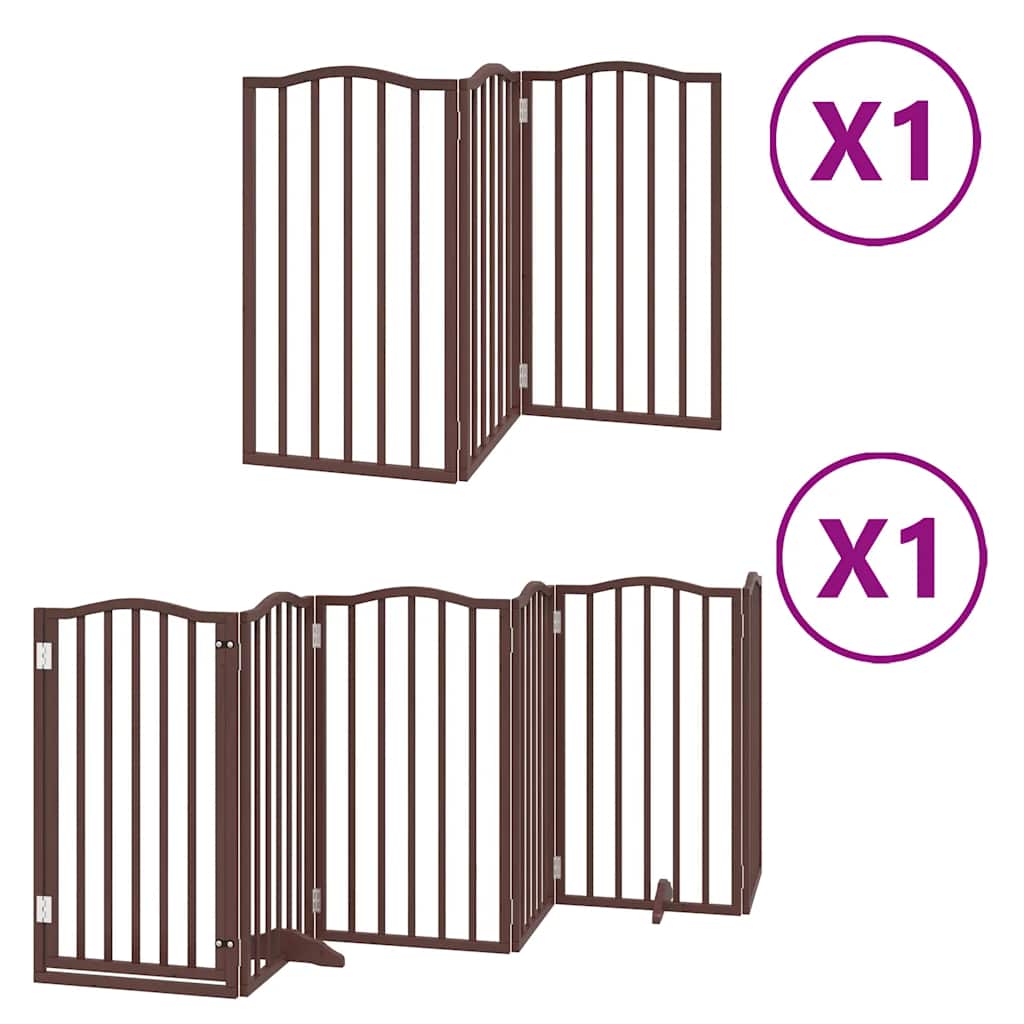 9 Panel Dog Gate with Door Foldable Brown 450 cm Poplar Wood