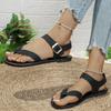 European and American foreign trade new flat bottom toe buckle large size sandals women's retro lightweight solid color beach cool slippers