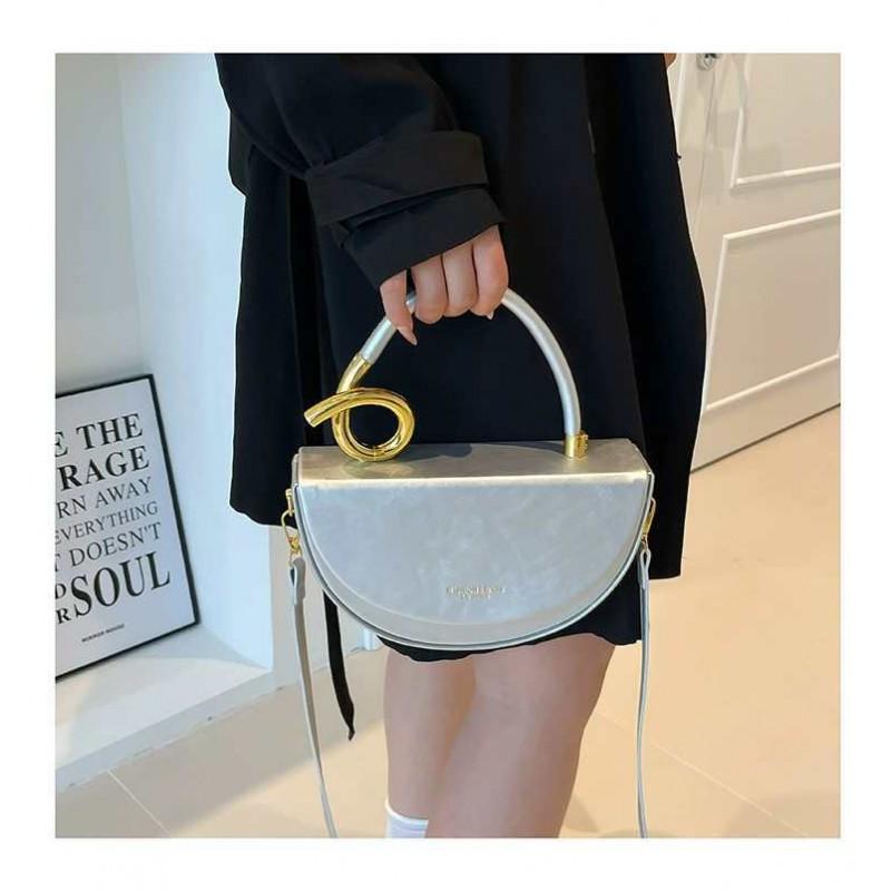 

High-end Saddle Bag Simple Casual Fashionable All-matching Western-style One-shoulder Cross-body Handbag 24x7x13 срібний
