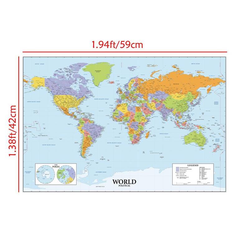 World Map Poster with Country Name Wall Art Decorative Painting Travel School Supplies Classroom Home Decor No Framed