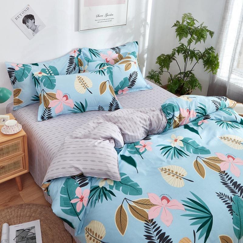 Vierteiliges Set aus Bettwäsche aus reiner Baumwolle, Bettbezug, Bettwäsche, dreiteiliges Bettlaken-Set für den Schlafsaal