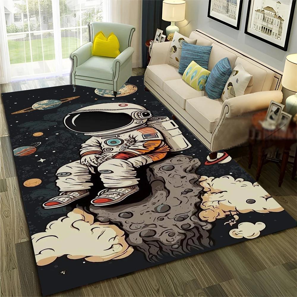 Astronaut Outer Space Planet Cartoon Carpet Rug for Home Living Room Bedroom Sofa Doormat Decor,Kid Area Rug Non-slip Floor Mat