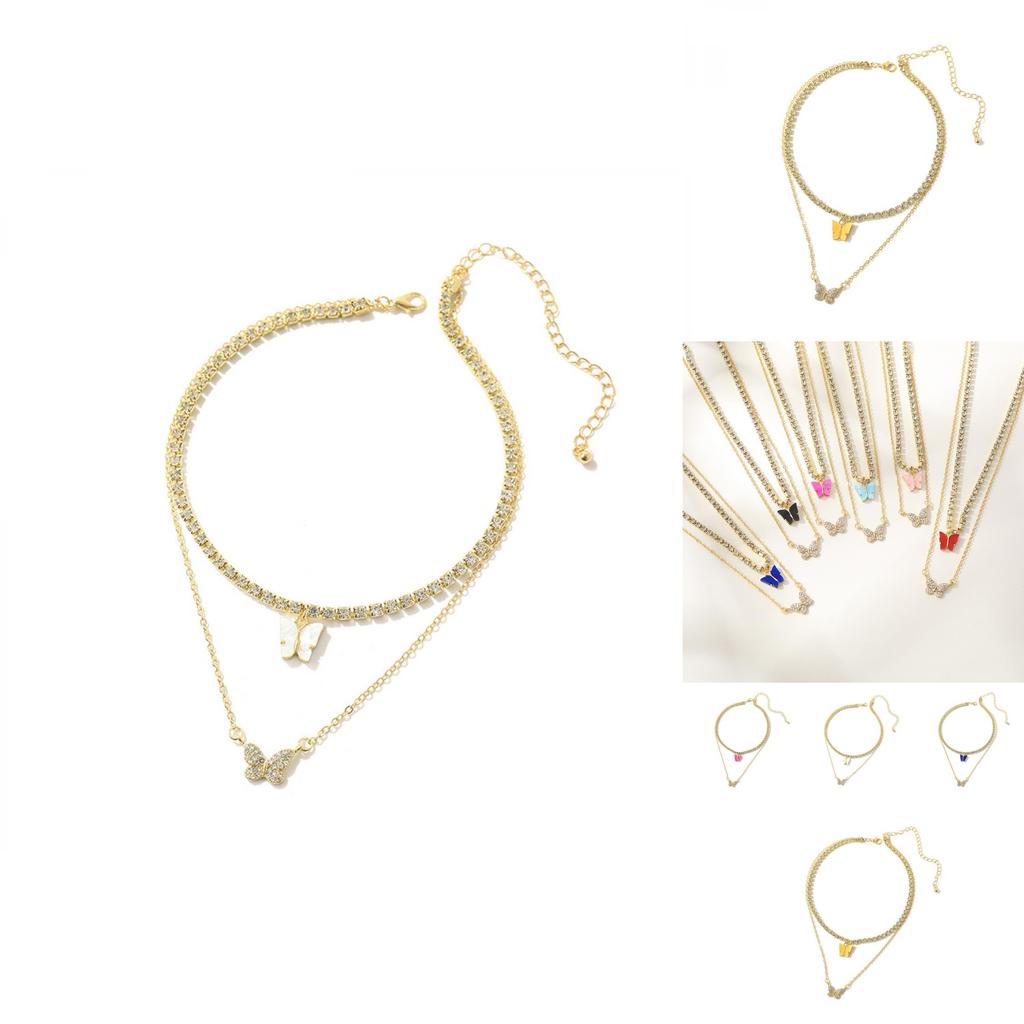 Stylish European Fashion Butterfly Pendant Necklace With Sparkling Rhinestones In Various Colors For Trendy Women