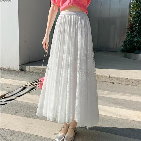 Double-Sided Long Lace A-Line Pleated Skirt for Women - 2025 Collection