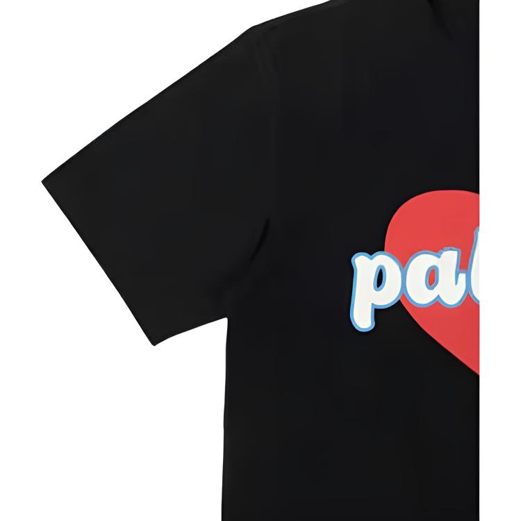 Palace X Evisu Co-Branded 3.0 SS23 Solid Color Logo Heart Print Short Sleeve T-Shirt Unisex Tops Black P24EVES005