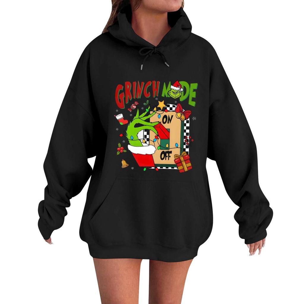 Women's Casual Comfortable Neck Hooded Long Sleeve Christmas Print Warm Sweatshirt