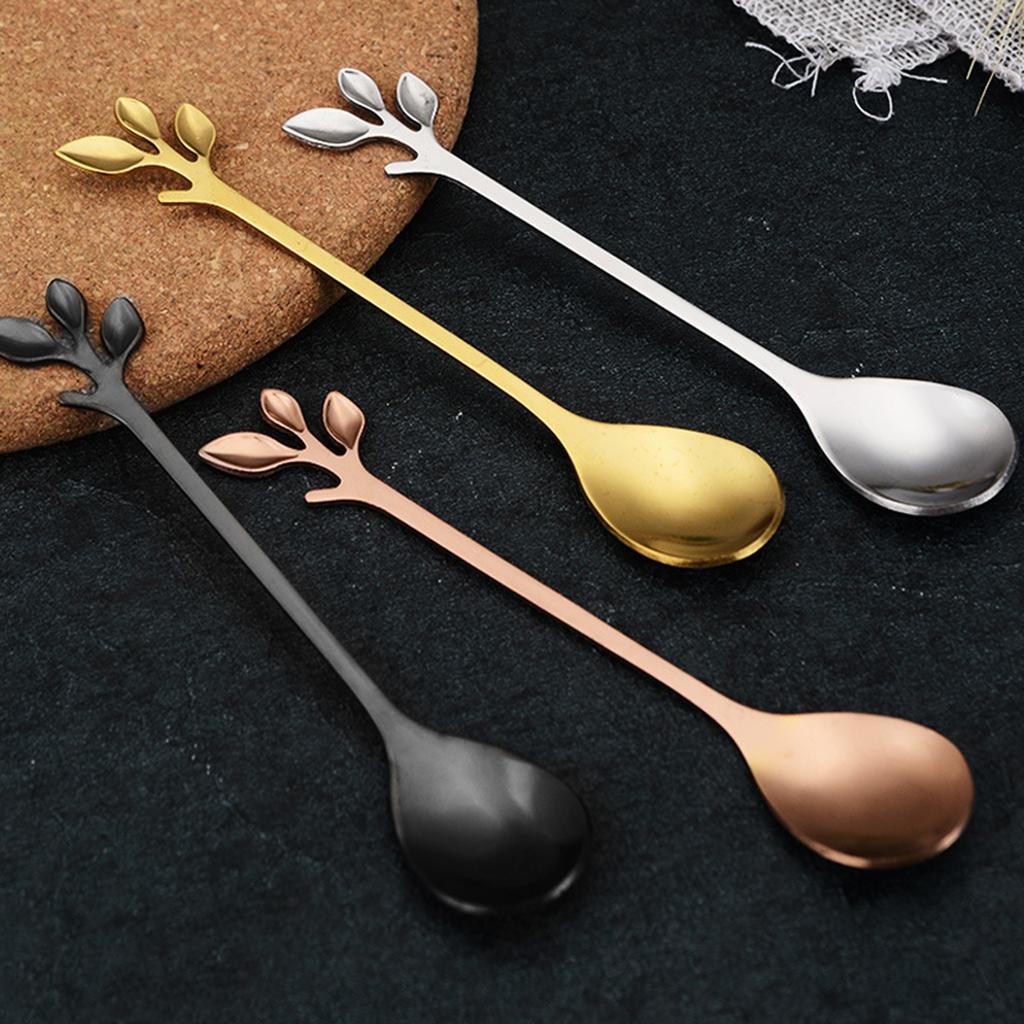 6pcs Leaves scoop ice cream dessert spoon creative contracted stainless steel