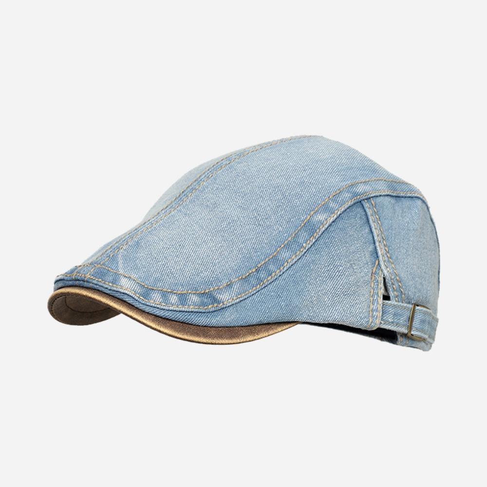 Cotton Washed Denim Newsboy Caps Adjustable Peaked Cap Retro Painter Beret  Spring Style 4