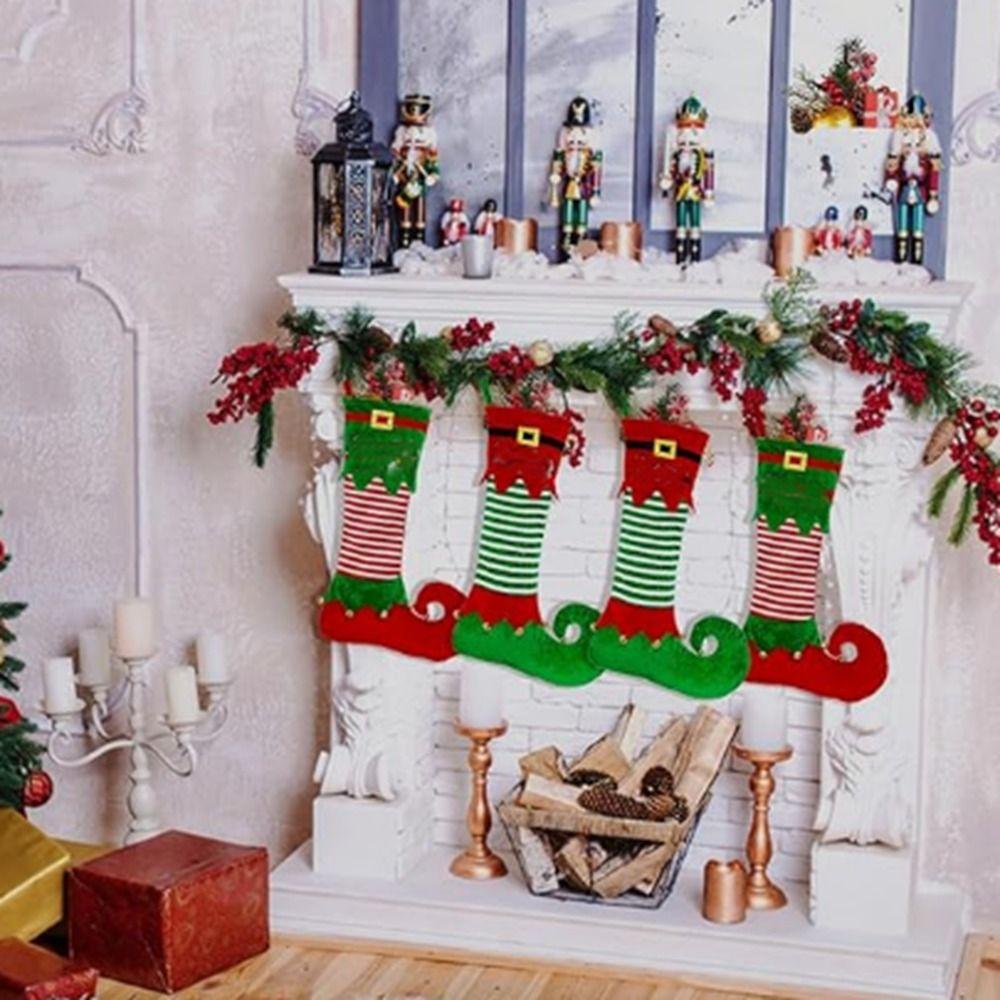 Hanging Elf Christmas Stockings Red/Green Christmas Tree Decorations Fairy Elf Stocking  Party