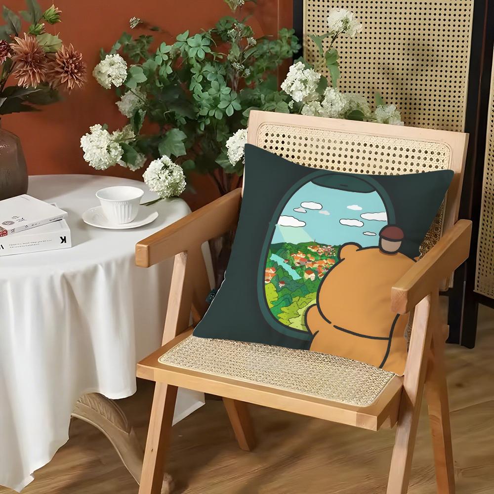 Cartoon Cute Bear Cushion Cover Silky Short Plush Invisible Zipper Dustproof Sofa Pillow Case for Home Decor