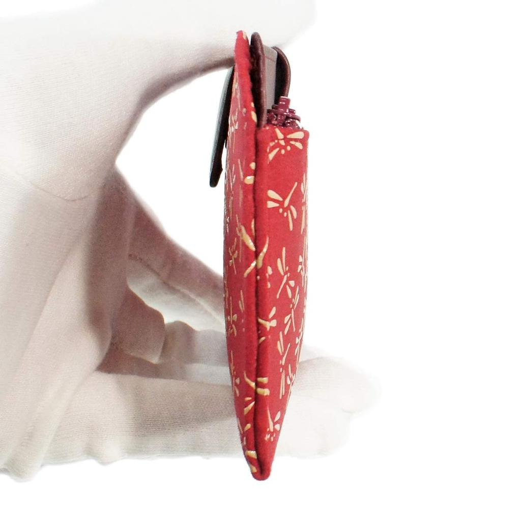 Indenya Inden Long Wallet, Large, Thin Deerskin, Red with White Lacquer, Dragonfly Pattern, 2107-13-008