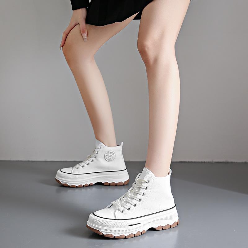 Women High Top Sneakers Lace-Up Casual Plarform Height Canvas Non-slip Wear Resistant Spring Female Vulcanize Shoes