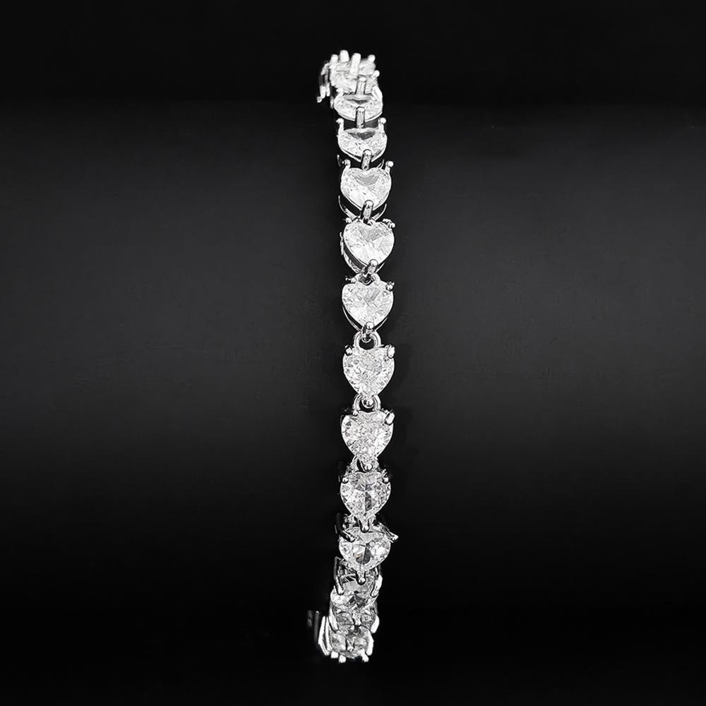 New Luxury Heart Silver Color Bracelet Bangle for Women Wedding Bride on Hand Gift Valentine's Day Gift Jewelry S7982