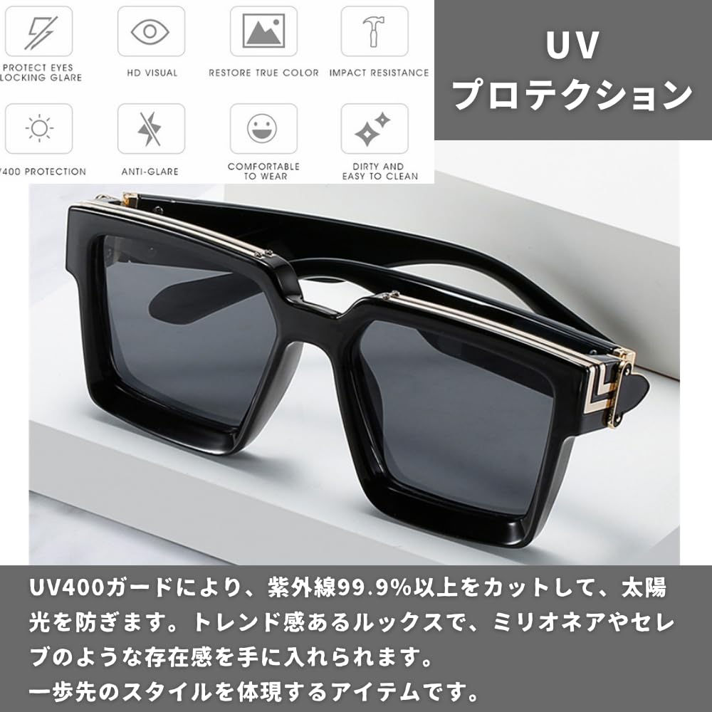 Солнцезащитные очки Millionaire Hip Gold Frame [PLEAVIT], Квадратные, Большие, Знаменитость, Хоп, Рэпер, Очки,