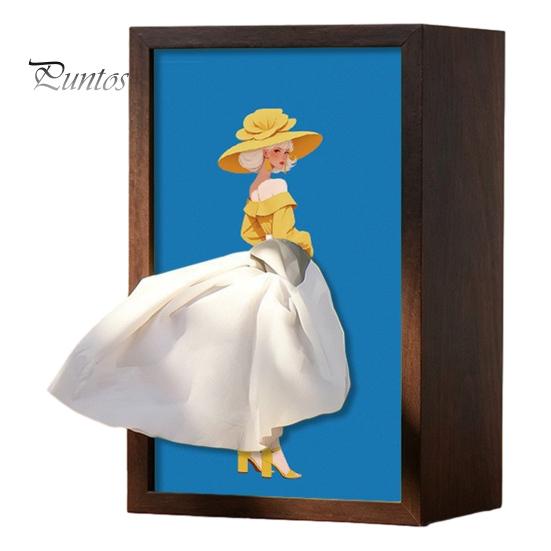 Schreibtisch-Taschentuchbox-Abdeckung Nussbaumholz-Box, mit künstlerischem Ballettänzer-Rock-Design, Nachttisch-Organizer Mehrzweck-Papiertuchhalter für Zuhause