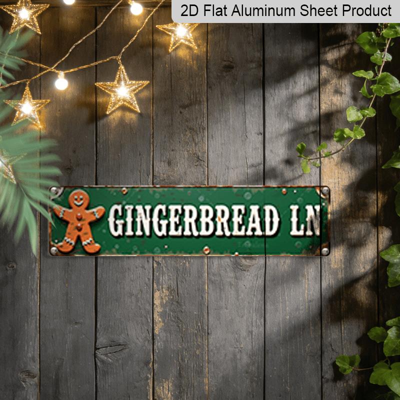 15.7×3.94inch, 2D Flat, 1pc Rustic Gingerbread Lane Metal Wall Sign - Large Vintage Christmas Aluminum decorative sign, Durable Aluminum Gingerbread