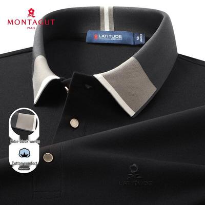 Montagut Men's Contrast Collar Long Sleeve Casual Polo Shirt