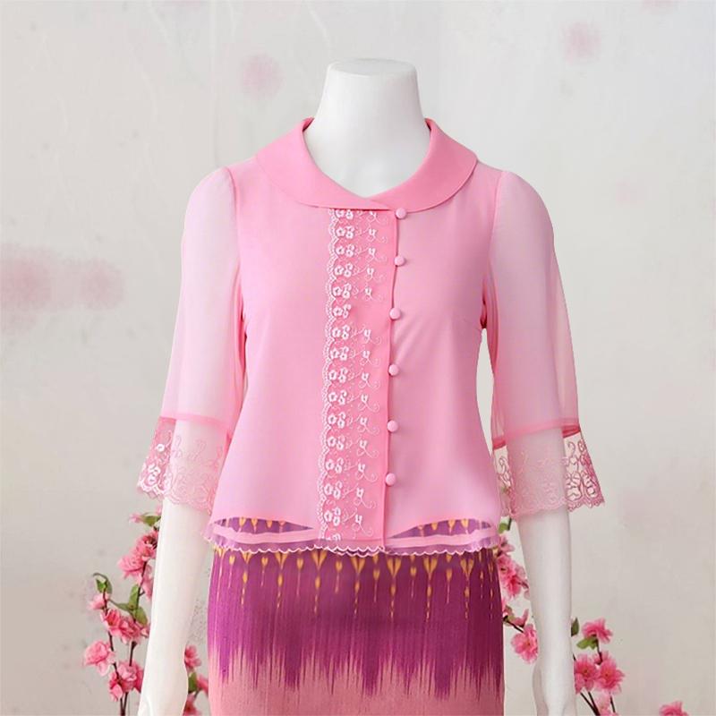 ZANZEA Damen Lässige Sommerbluse mit 3/4-Ärmeln und Spitzen-Patchwork