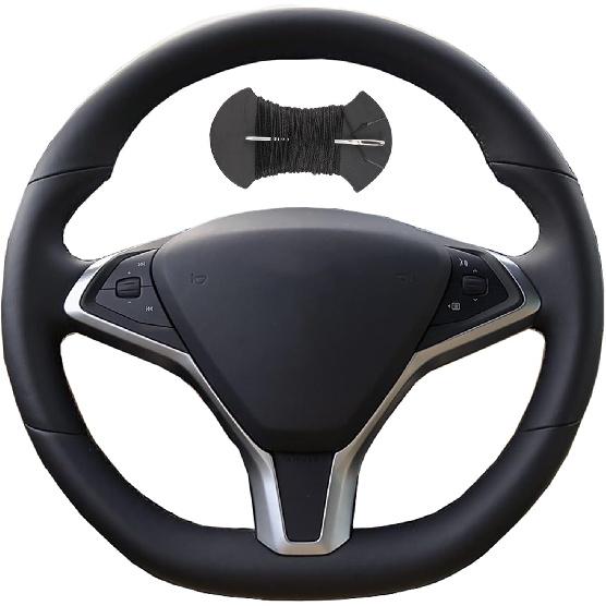 

Car Steering Wheel Cover Microfiber Leather Stitch Wheel Wrap Fit for Tesla Model S 2009 2010 2011-2018 Model X 2012 2013 2014 2015 2016 2017 Black Thread