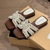 Internet Celebrity Slope Heel Platform Slippers Women's Summer Fashion Color Matching Soft Leather Square Head Pearl Casual Fairy Style Skirt Sandals