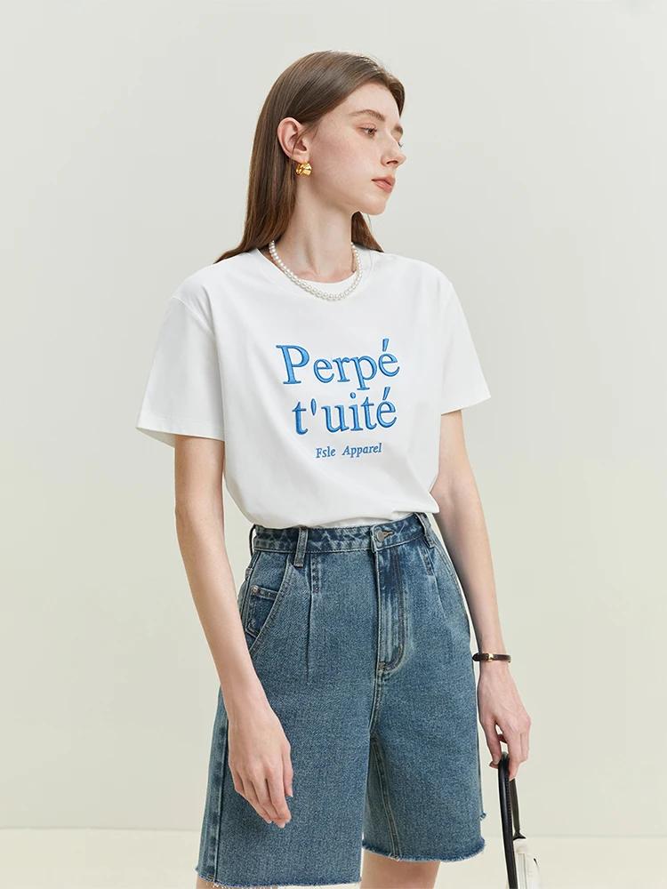 ZX Tee FSLE Simple Style Loose Short-sleeved T-shirt for Women Summer New Round Neck Cool Letter Embroidered All-match Top Female