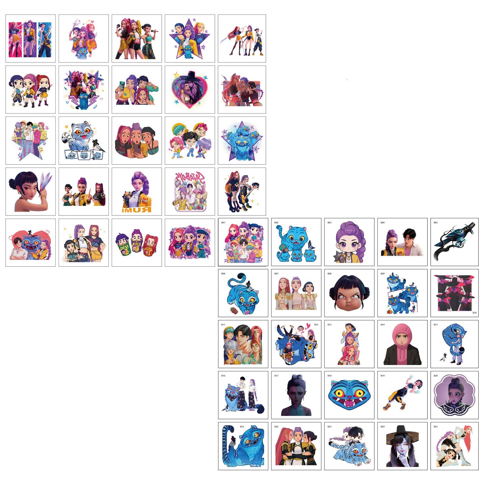 50pcs/set Cartoon Kpop Demon Hunters Rumi Kang Temporary Tattoo Sticker Rumi Tattoo Sticker Demonizing For Party Gifts 5cm