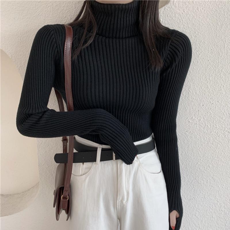 

Водолазка для женщин, осенне-зимний стиль 2024, новый дизайн, трикотажная рубашка с воротником-стойкой и черным верхом внутри One Size