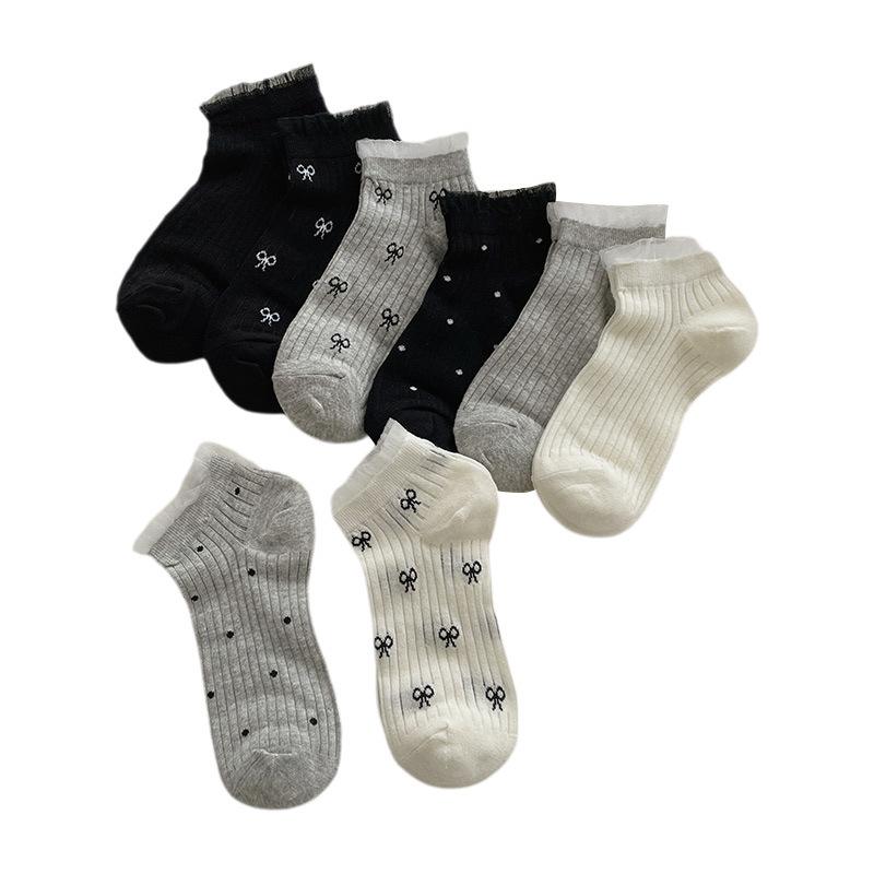 Women's Summer Thin Sweet Lace Lace Breathable Bow Polka Dot Short Tube Socks