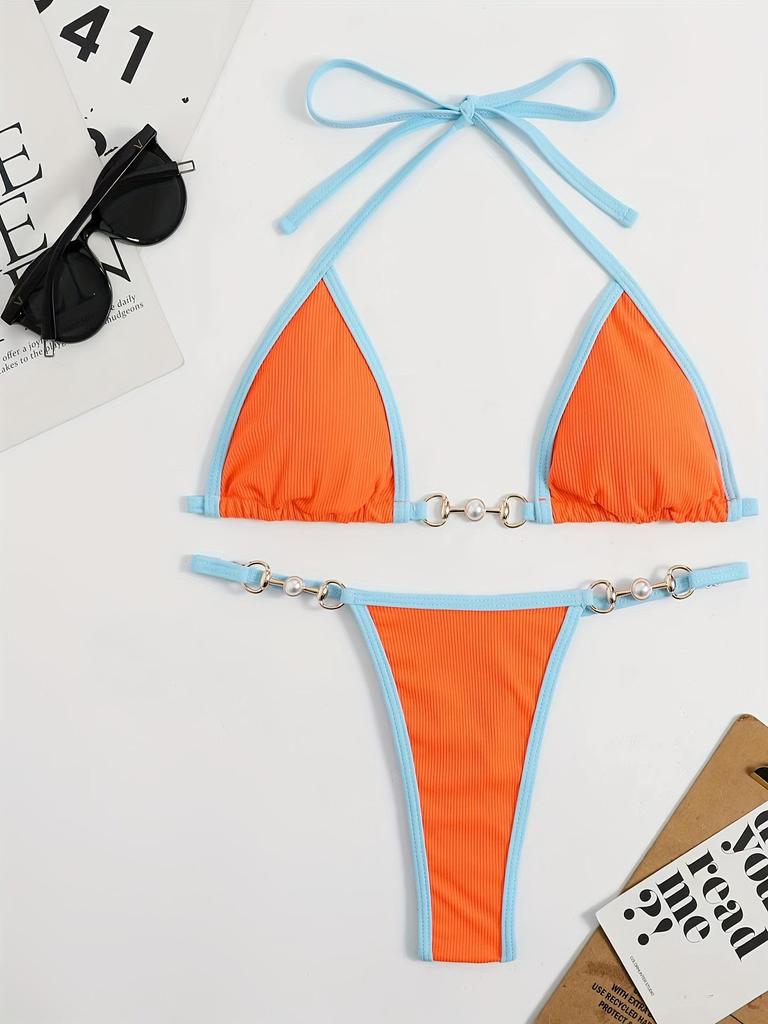 Colorful Women's Backless Triangle Bikini Swimsuit - European and American Style