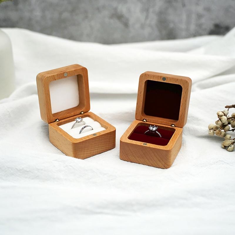 Natural Wooden Flip Ring Box Walnut Small Jewelry Display Box Engagement Wedding Jewelry Gift Box Easy To Carry
