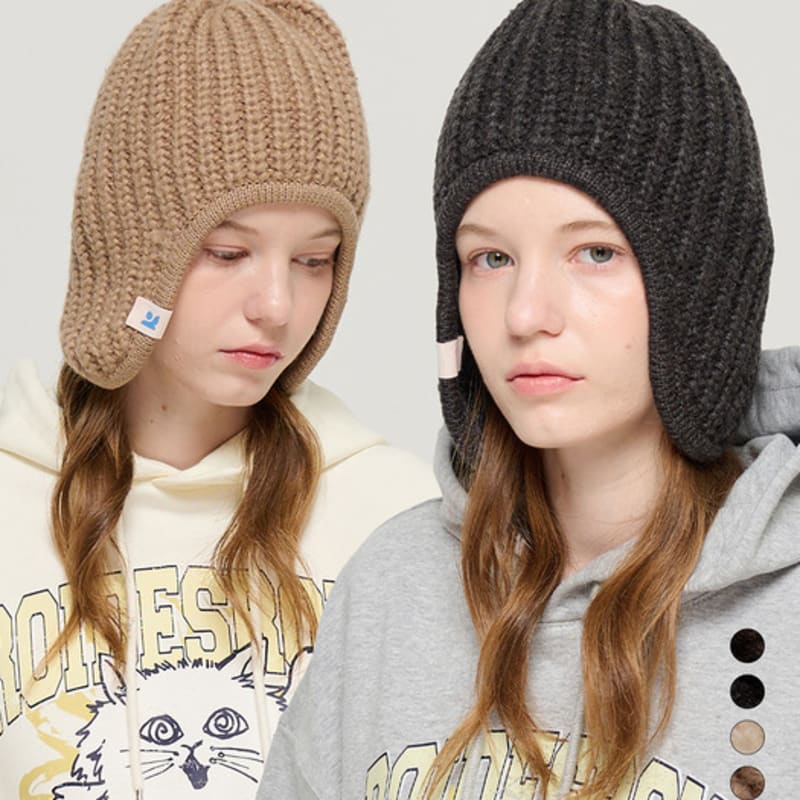 

ROIDESROIS [1+1] Короткая вязаная шапка-ушанка (5 цветов) Ivory_Black