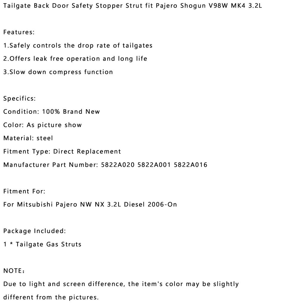 Tailgate Back Door Safety Stopper Strut Fit Pajero Shogun V98W MK4 3.2L