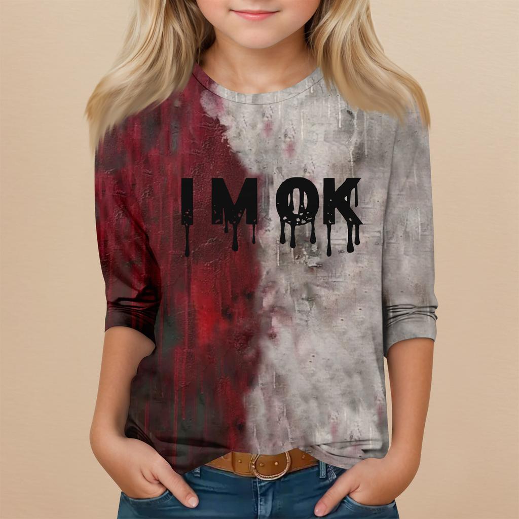 Children's 3/4 Sleeve Round Neck Top Halloween Printed Everyday Casual Top