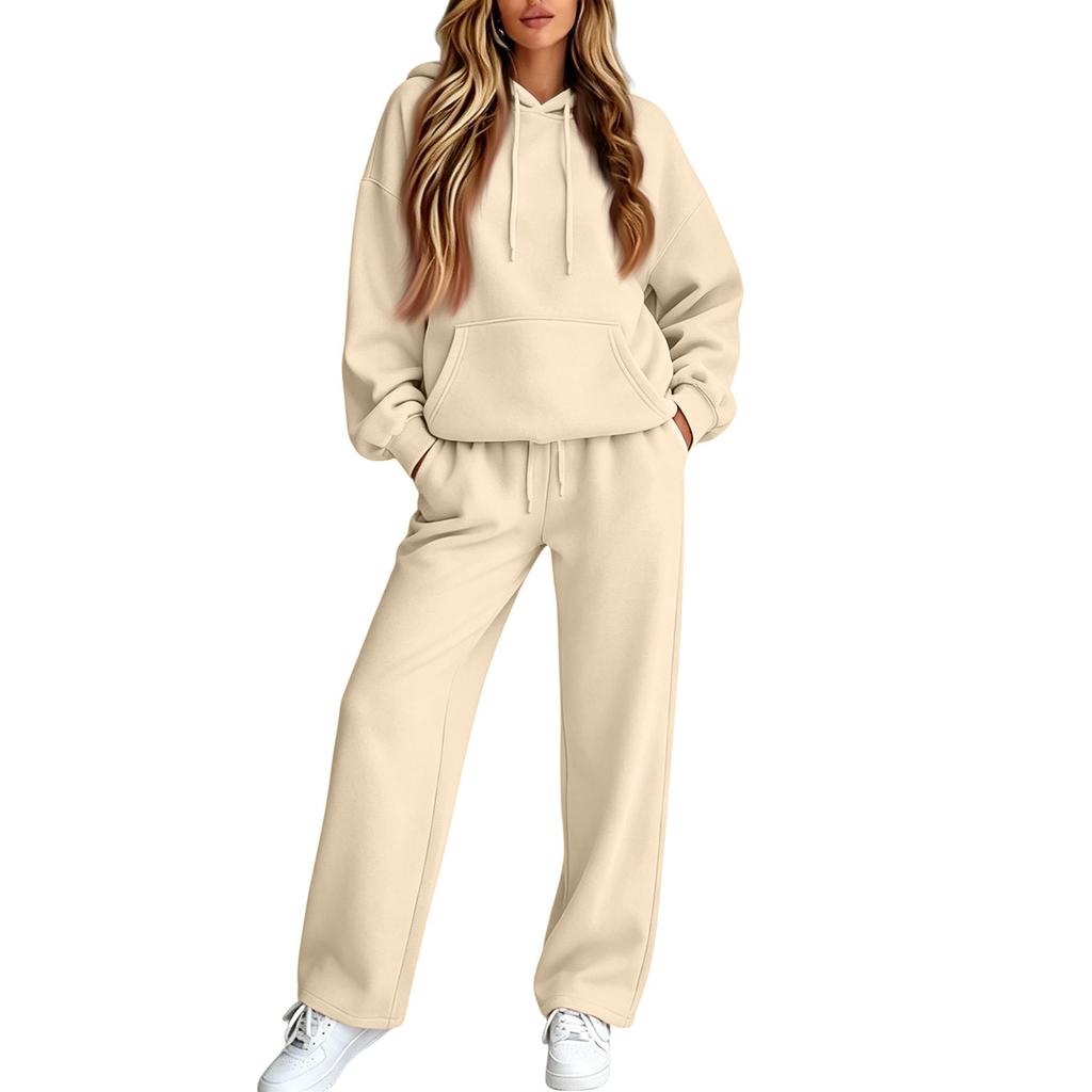 Women's Hooded Two Piece Sweatsuit Set with Pockets Casual Athletic Outfit for Fall Winter