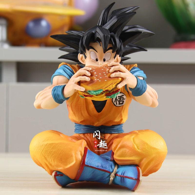 Dragon Ball Z Son Goku Figurine Anime DBZ Goku Eat Hamburger Action Figure Manga Super Saiyan Figuras 15cm GK Statue Model Gift