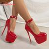 Fashion Aphixta 2cm Belt Buckle Pimps Model Catwalk Show 16.5CM High Heels Women's Banquet Round Toe Wear Single Shoes Large Size 35-50