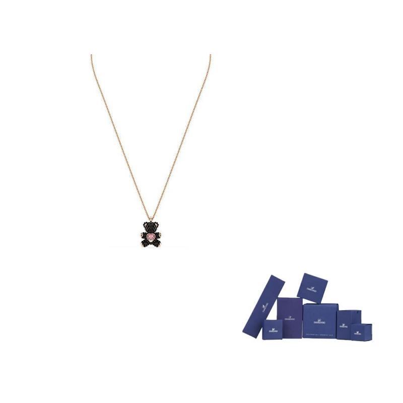 Swarovski Faux Crystal, Rose Gold Plated Necklaces Unisex Black F-Original brand box