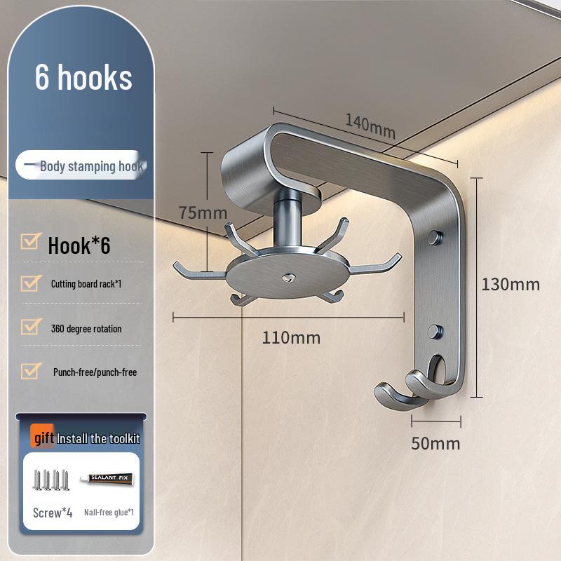 Kitchen Octopus Rotating Hook: Punch-Free Wall-Mounted Hanging Rack for Pot, Spatula, Spoon, and Cutting Board Storage.