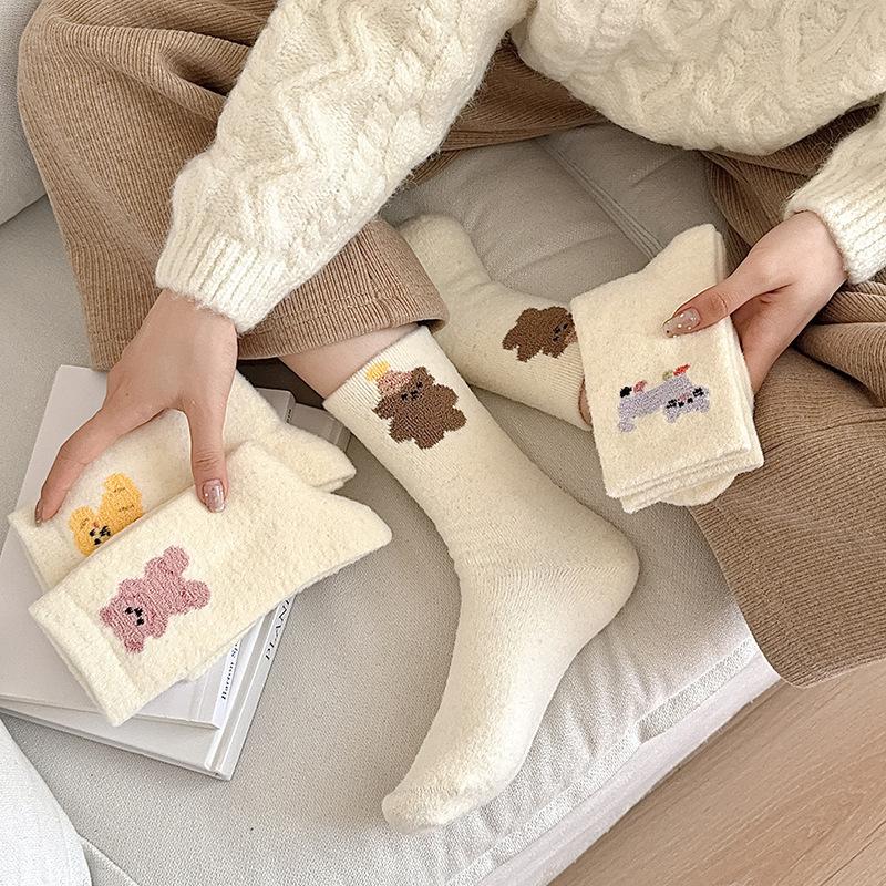 Australian Fleece Socks For Women In Winter Fleece, Thickened And Warm, Plush, Cute Cartoon, Sweet And Sweet, Wear Versatile Mid-Leg Socks