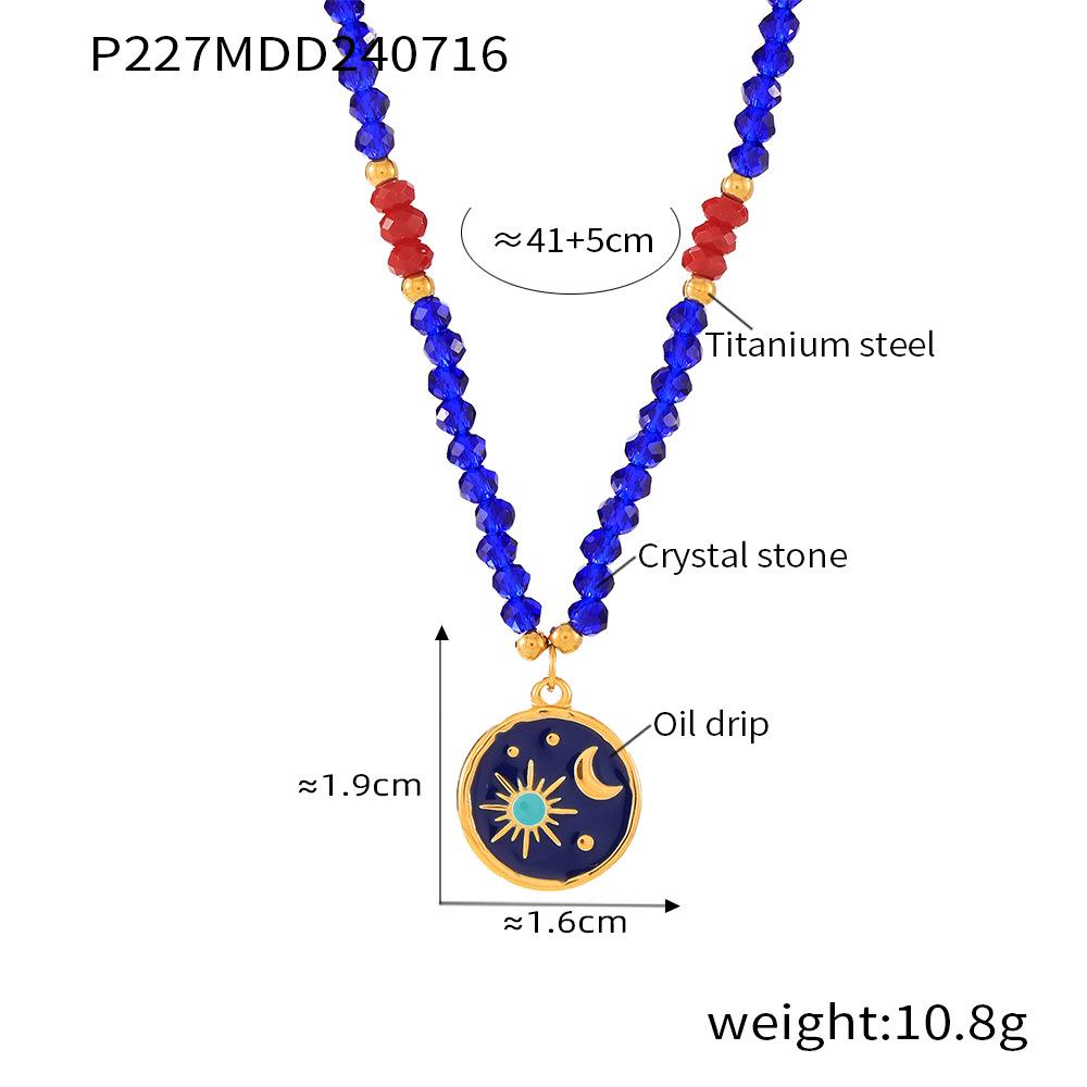 

Европейское и американское ожерелье из лазурита с синими и красными кристаллами, перегородчатой эмалью и кулоном из титановой стали для женщин.