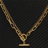 Minimalist Stainless Steel Double-Layer Square Chain Necklace with OT Toggle Clasp - Women's Hip Hop Jewelry