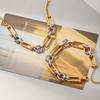 Women's geometric hollow-out necklace, fashionable versatile spliced color-block necklace and bracelet, 18K gold plated